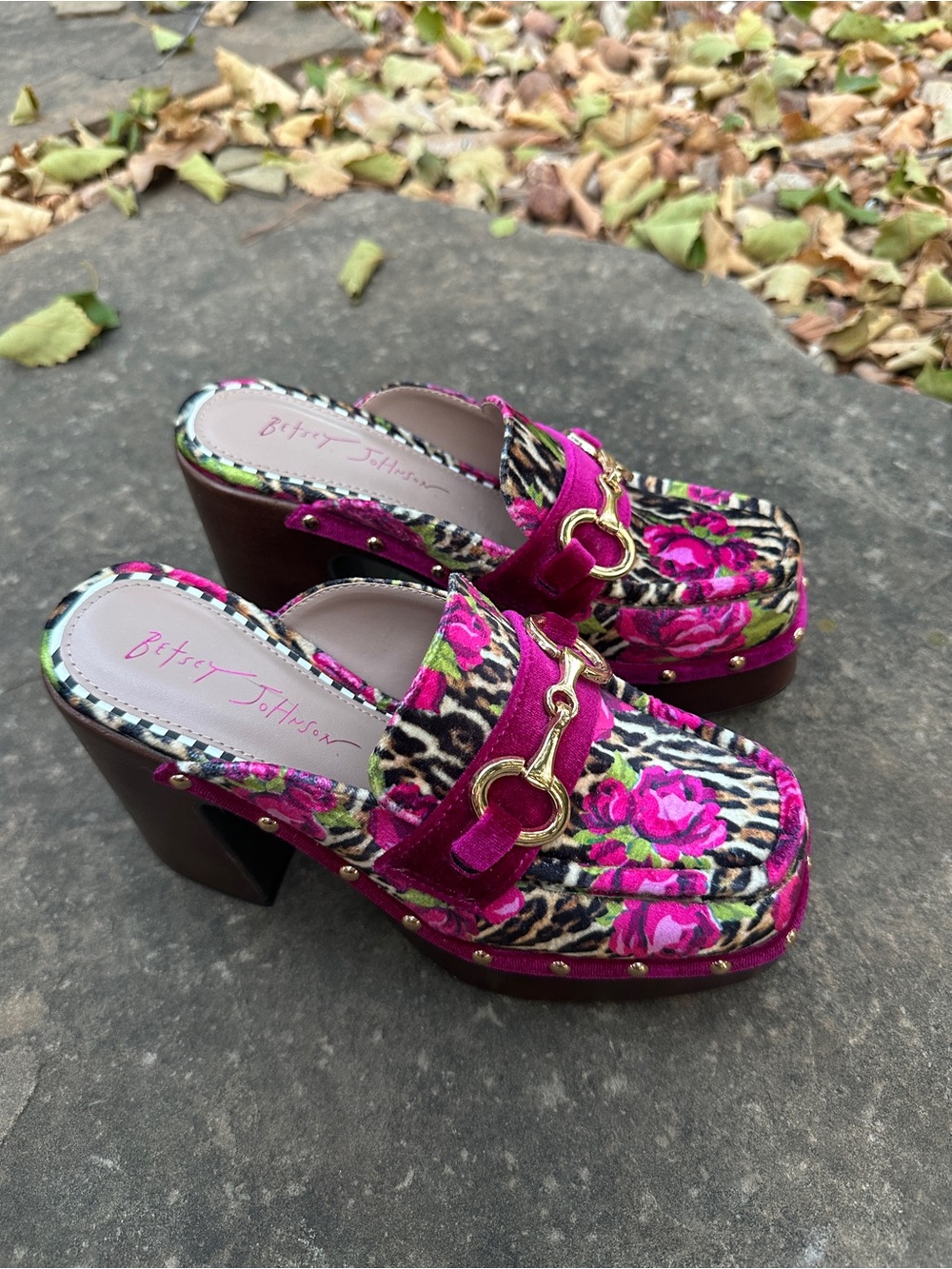Betsey Johnson Fuchsia Floral Leopard Platform Clogs